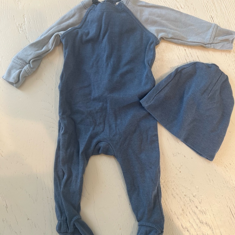 Lillegs Blue and Gray Kids One Piece Set for a 3 month old bamboo and cotton